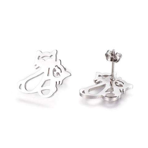 Kolczyki, Koty, Kolor srebrny, 1.7 x 1.5 x 0.14 cm, sztyft 0.6 mm