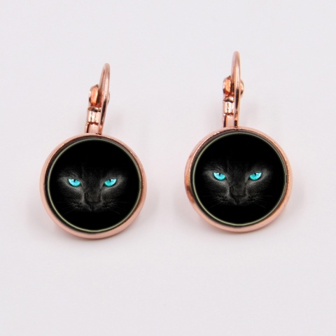 Wiszące kolczyki, Czarne koty, kolor Rose Gold, 0,3 cm, bigiel 0.8 mm