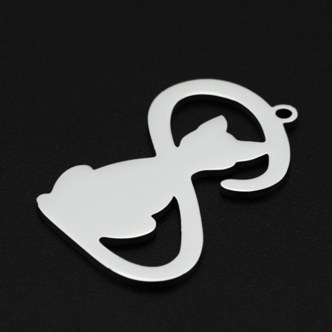 Zawieszka, Kot, Stal Chirurgiczna 201, 30 x 18 x 1 mm, srebrna
