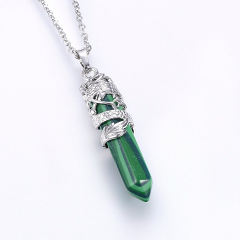 Naszyjnik syntetyczny malachit 50cm zawieszka Smok