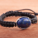 Bransoletka pleciona, Lapis Lazuli, czarna handmade