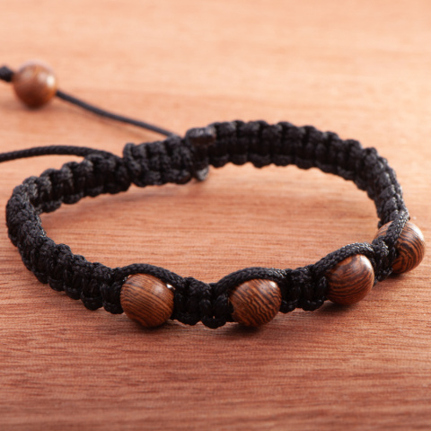 Bransoletka pleciona, 4 koraliki, makrama handmade