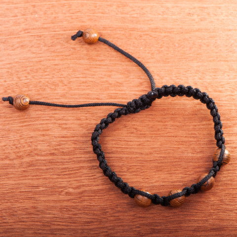 Bransoletka pleciona, 4 koraliki, makrama handmade