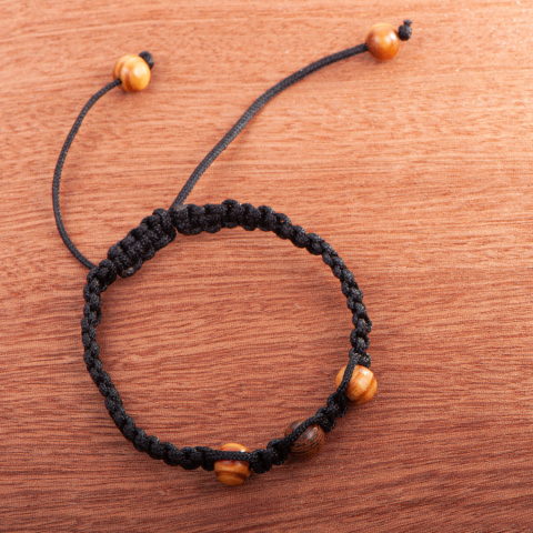 Bransoletka pleciona, 3 koraliki, makrama handmade