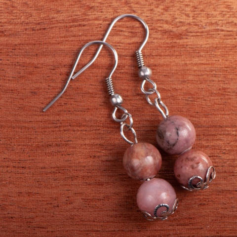 Kolczyki rodonit 40mm handmade