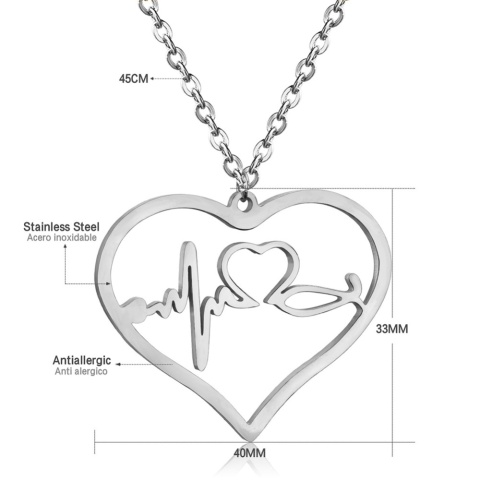 Naszyjnik bicie serca, stal chirurgiczna 45cm