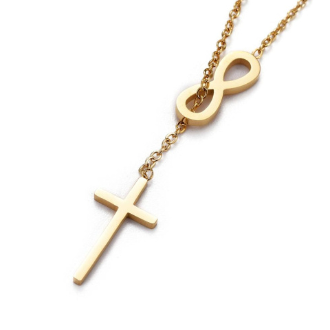 Złoty naszyjnik krzyż, stal chirurgiczna,