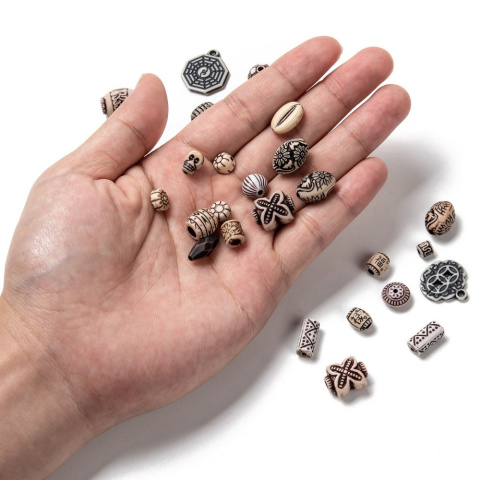 Akrylowe koraliki, styl antyczny, mix 10g.