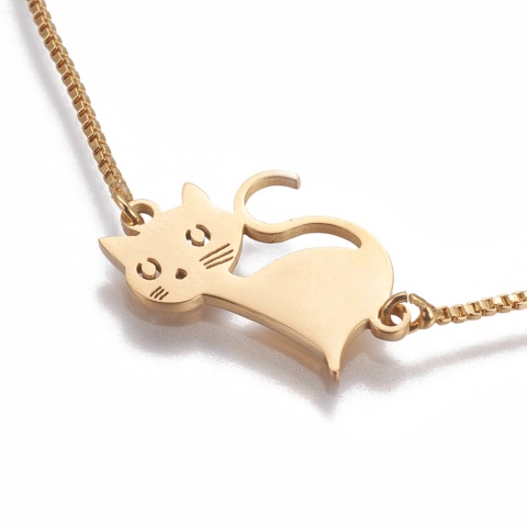 Bransoletka, Kot, kolor złoty, Stal Chirurgiczna, wymiary: 21 x 14 x 1.5 mm