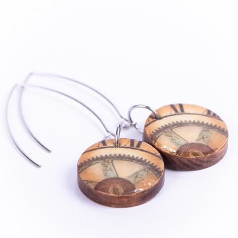 Drewniane kolczyki Handmade, boho, czas