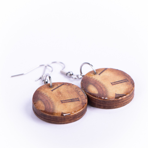Drewniane kolczyki Handmade, boho, czas