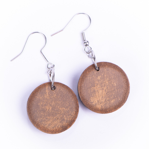 Drewniane kolczyki Handmade, boho, zegar