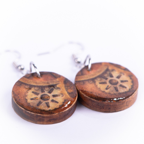 Drewniane kolczyki Handmade, boho, czas