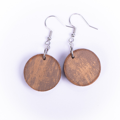 Drewniane kolczyki Handmade, boho, zegar