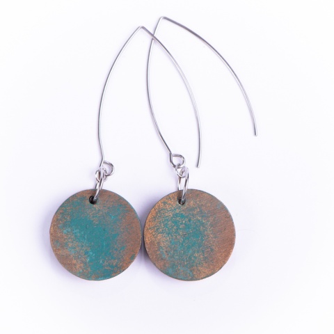 Drewniane kolczyki Handmade, boho, zegar