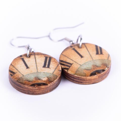 Drewniane kolczyki Handmade, boho, czas
