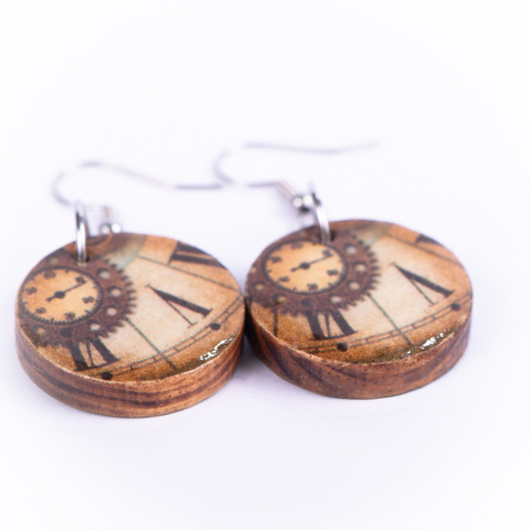 Drewniane kolczyki Handmade, boho, czas