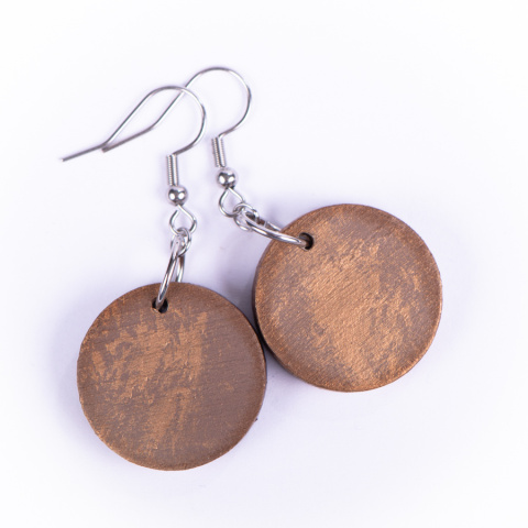 Drewniane kolczyki Handmade, boho, zegar