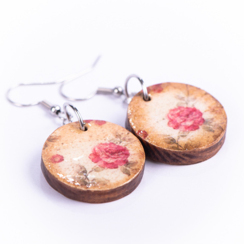 Drewniane kolczyki Handmade, boho, kwiaty