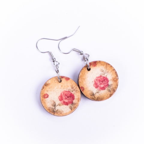 Drewniane kolczyki Handmade, boho, kwiaty