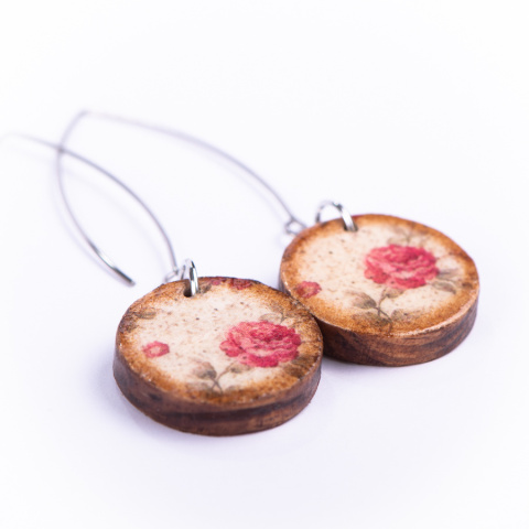 Drewniane kolczyki Handmade, boho, kwiaty