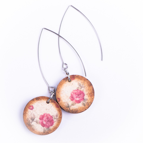 Drewniane kolczyki Handmade, boho, kwiaty