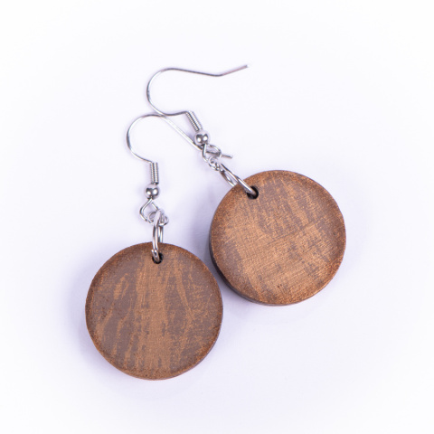 Drewniane kolczyki Handmade, boho, zegar