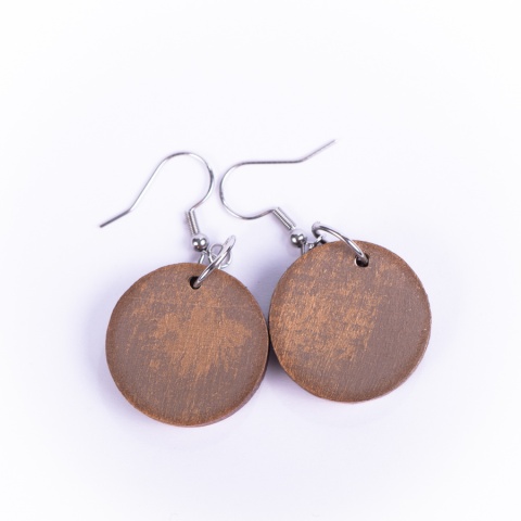 Drewniane kolczyki Handmade, boho, zegar