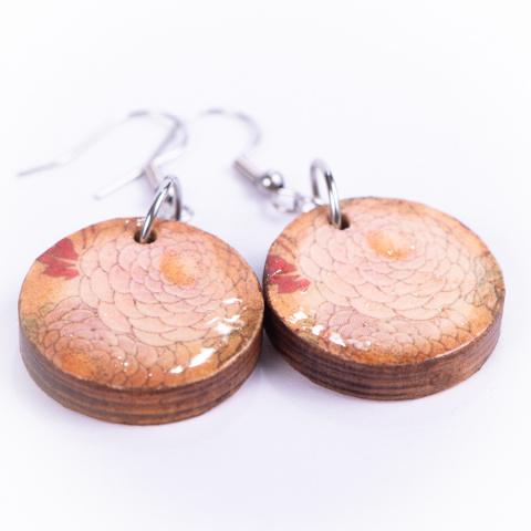 Drewniane kolczyki Handmade, boho, kwiaty