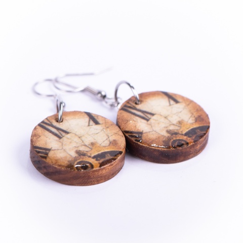 Drewniane kolczyki Handmade, boho, czas