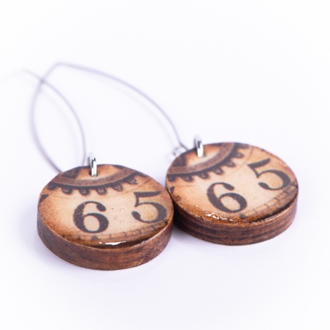 Drewniane kolczyki Handmade, boho, czas