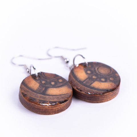 Drewniane kolczyki Handmade, boho, zegar