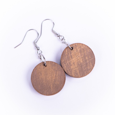 Drewniane kolczyki Handmade, boho, zegar