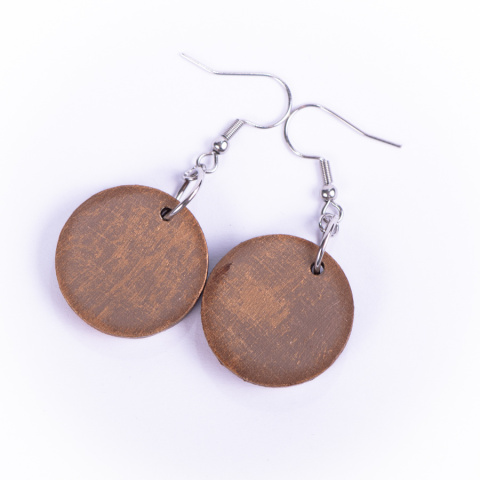 Drewniane kolczyki Handmade, boho, zegar