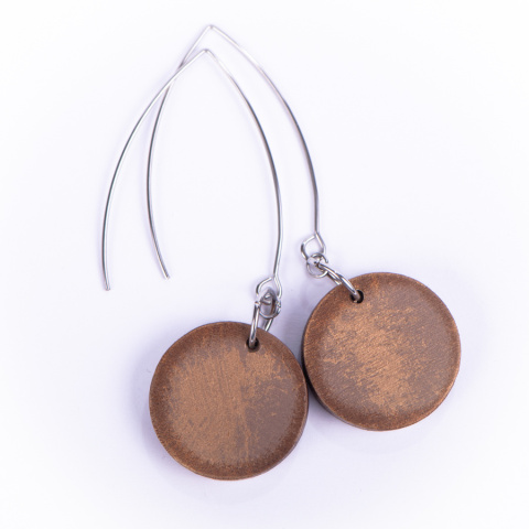 Drewniane kolczyki Handmade, boho, zegar