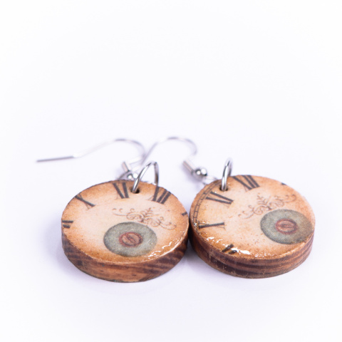 Drewniane kolczyki Handmade, boho, czas
