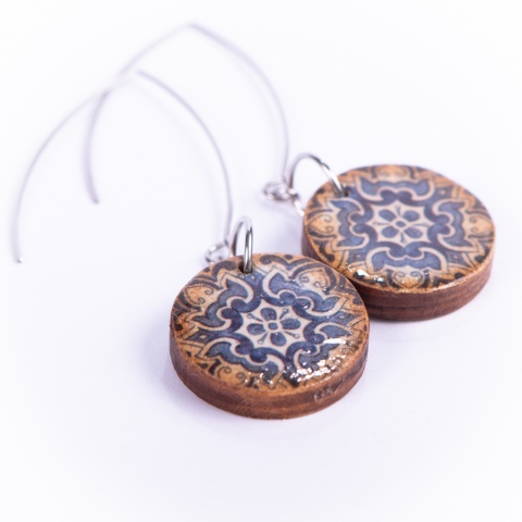 Drewniane kolczyki Handmade, boho, ornament