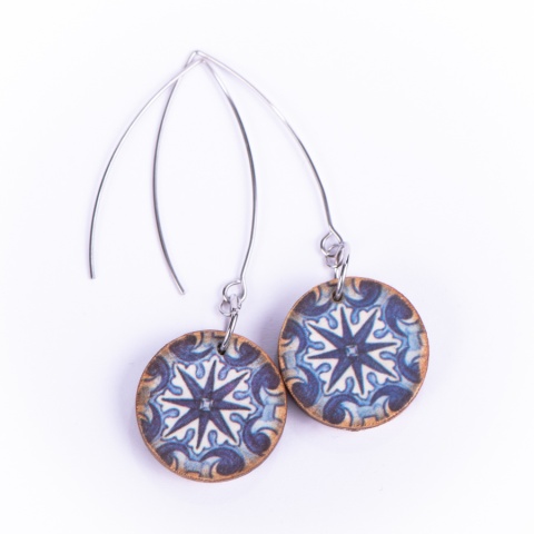 Drewniane kolczyki Handmade, boho, ornament