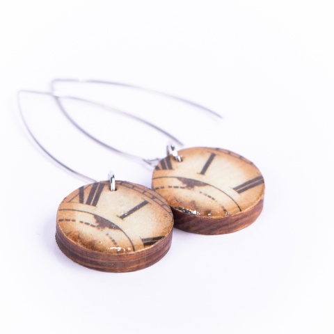 Drewniane kolczyki Handmade, boho, czas