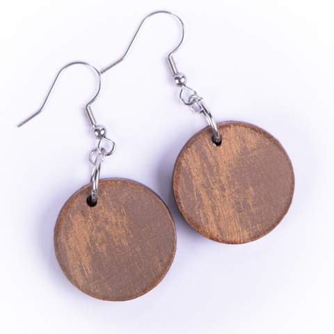 Drewniane kolczyki Handmade, boho, zegar