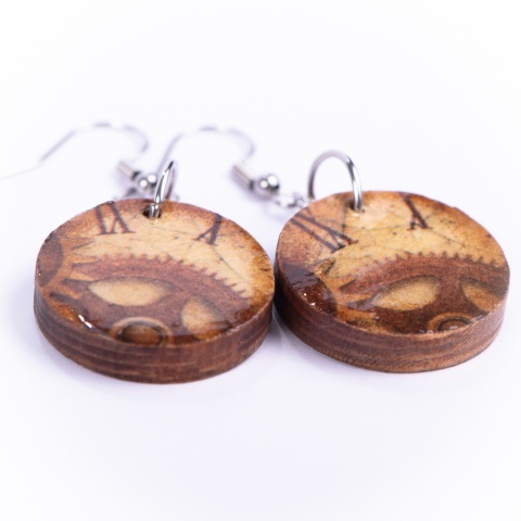Drewniane kolczyki Handmade, boho, czas