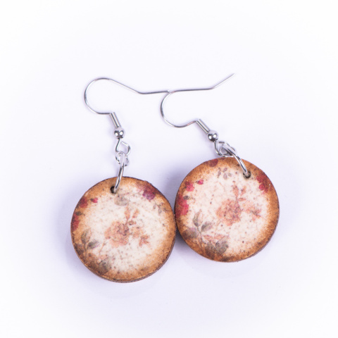 Drewniane kolczyki Handmade, boho, kwiaty