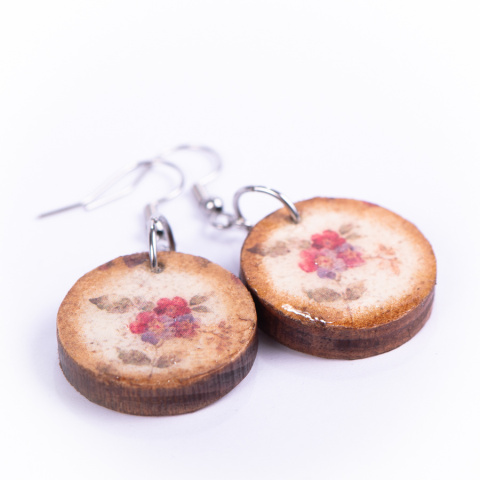 Drewniane kolczyki Handmade, boho, kwiaty