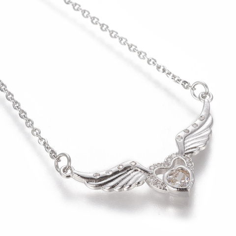 Złoty naszyjnik serce ze skrzydłami, stal