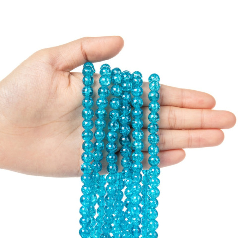 Szklane koraliki crackle, turkusowy, 8mm, 100 szt.