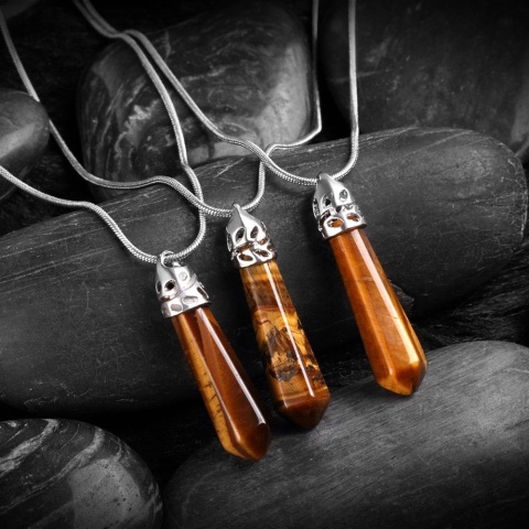 Tygrysie oko, kryształ, naszyjnik 50cm, mosiądz