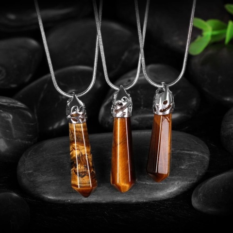 Tygrysie oko, kryształ, naszyjnik 50cm, mosiądz