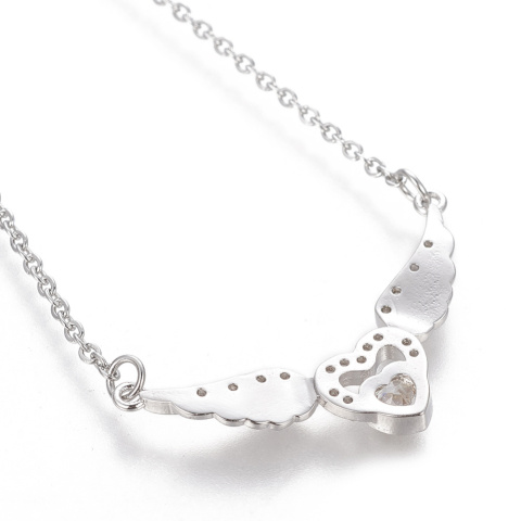Srebrny naszyjnik serce ze skrzydłami, stal