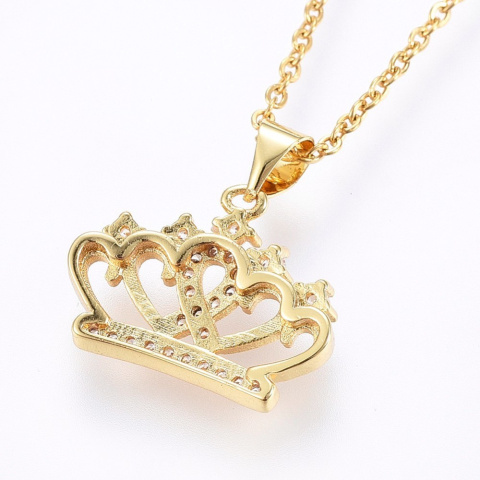 Złoty naszyjnik korona z cyrkoniami, stal