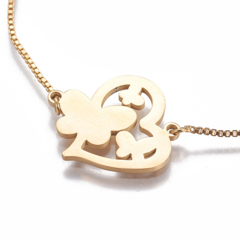 Bransoletka serce, złoty, Stal Chirurgiczna